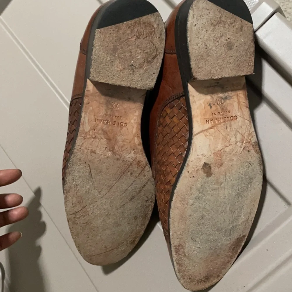 Cole Haan Brown Woven Leather Lace-Up Flats